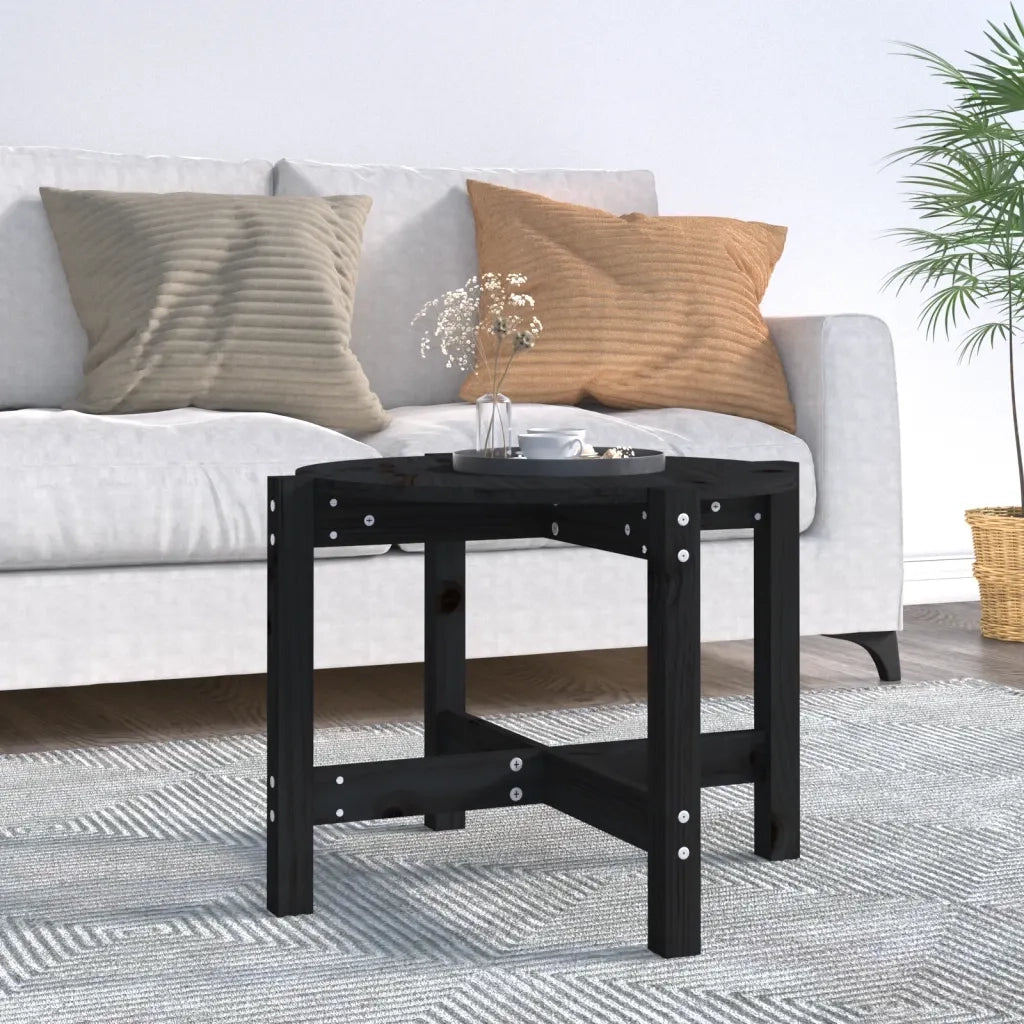 Tavolino da Salotto Nero Ø 62,5x45 cm in Legno Massello di Pino 822306