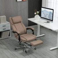 Sedia da Ufficio Massaggiante con Poggiapiedi e Telecomando, in Tessuto Effetto Lino, 65x61x108-118 cm, Marrone