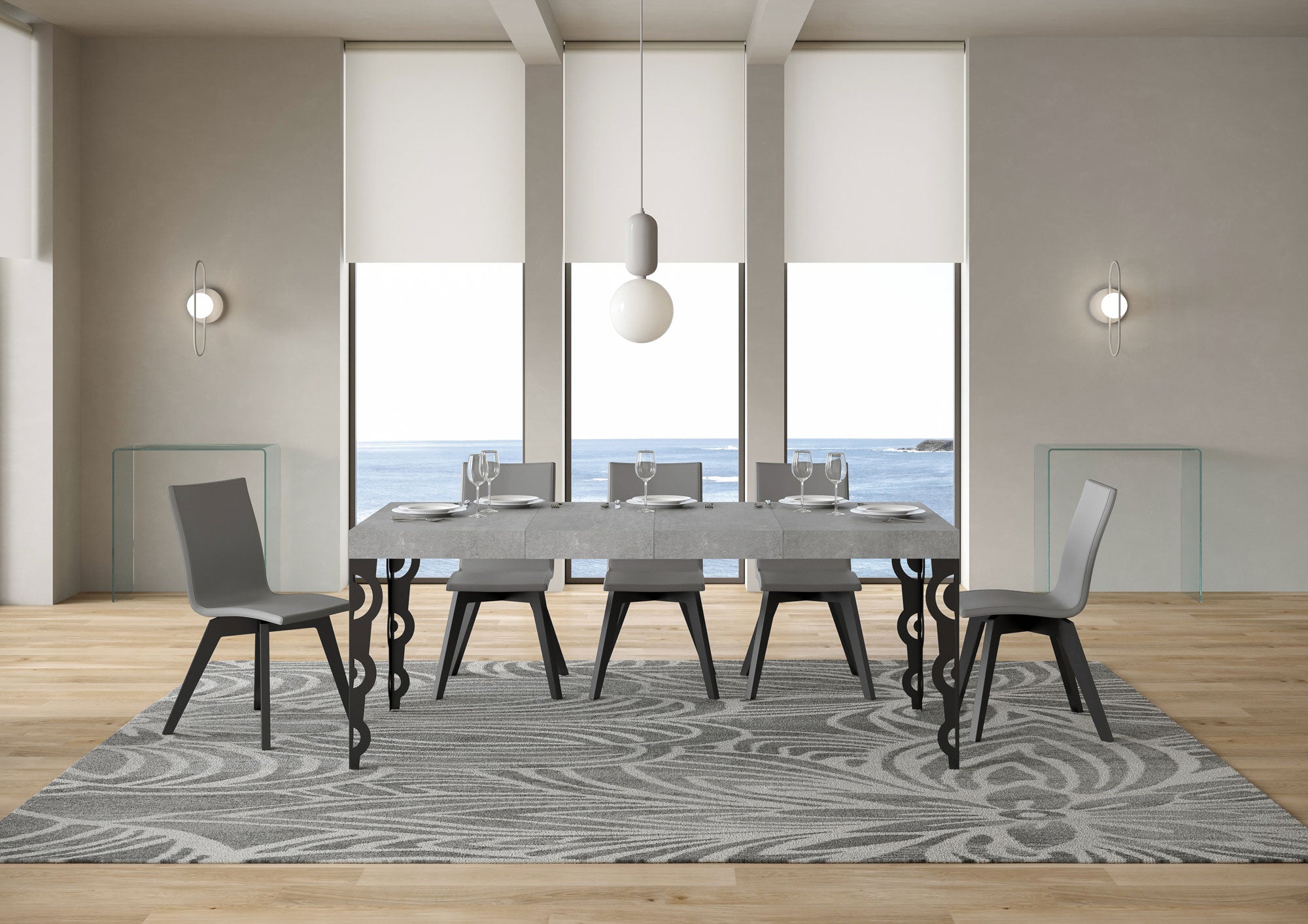 Tavolo Allungabile 120/380x90 cm Karamay Premium Cemento Gambe Antracite