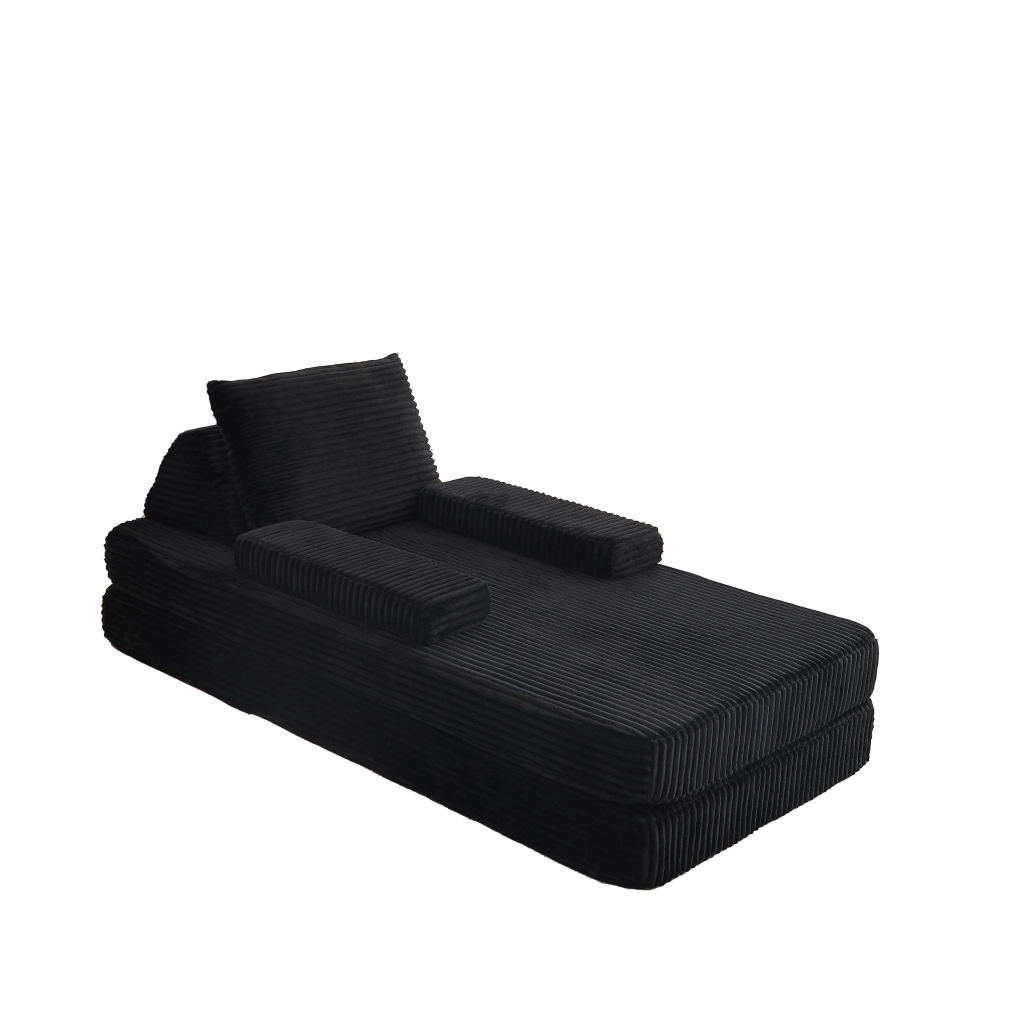 Divano modulare in tessuto corduroy nero, 211,5 cm, con schienali e braccioli regolabili
