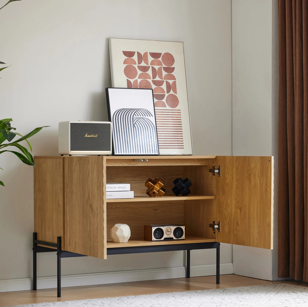 Mobile contenitore moderno naturale con struttura in metallo, 100x40x75 cm