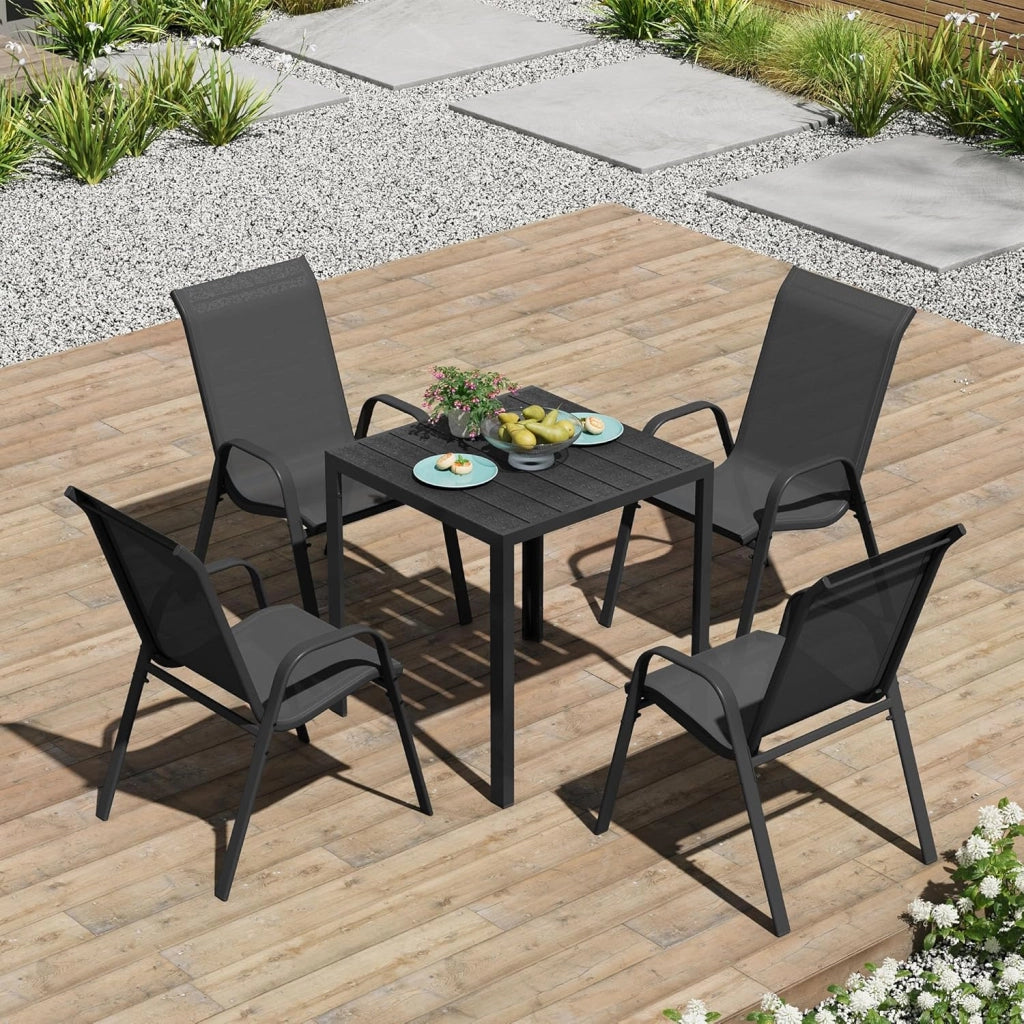 Set di 2 sedie da giardino impilabili, sedie da esterno con braccioli e schienale, per terrazza, balcone, grigio scuro