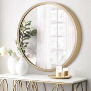 Specchio da parete a muro di 40 cm con struttura in metallo per salotto, arredamento di casa, camera da letto, specchi da parete rotondi e decorazione da parete in bronzo.