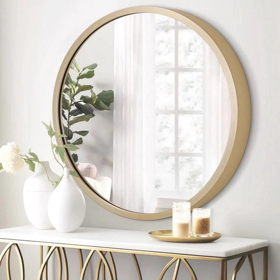 Specchio da parete a muro di 40 cm con struttura in metallo per salotto, arredamento di casa, camera da letto, specchi da parete rotondi e decorazione da parete in bronzo.