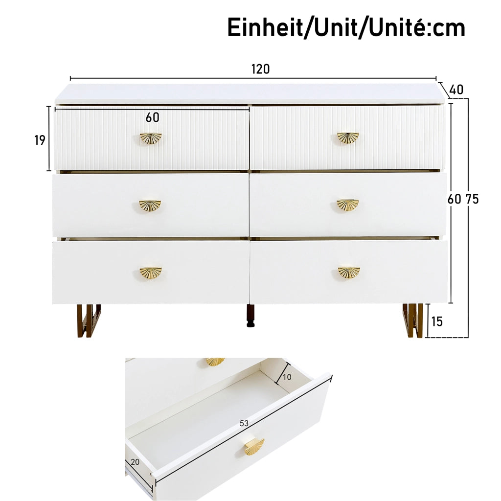 Set di Mobili da Soggiorno con 1 Credenza 6 Cassetti e 1 Specchio da Parete Quadrato; Contenimento; per Ingresso e Camera; MDF; Bianco