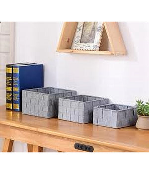 3 Cestini Tessuto Scatole Organizer Bagno Portaoggetti Makeup Grigi Chiaro 79048         