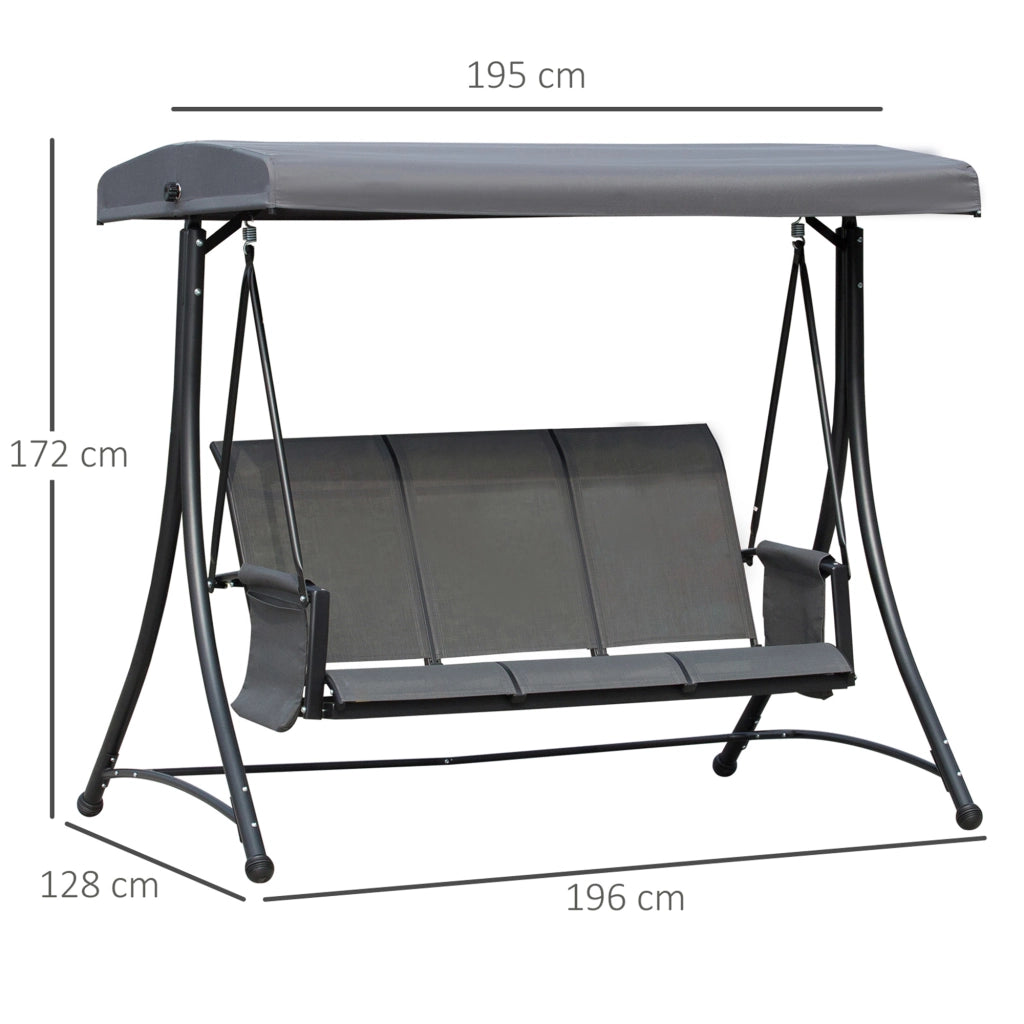 Dondolo 3 Posti da Giardino con Tettuccio Regolabile ¨C Minimal ¨C Grigio Scuro 196x128x172cm