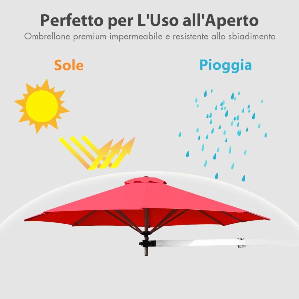 Ombrellone da Parete 247 cm, Ombrellone da Muro per Giardino con Angolo Regolabile, Parasole Esterno Pieghevole Anti UV, per Giardino, Balcone e Cortile (Rosso)