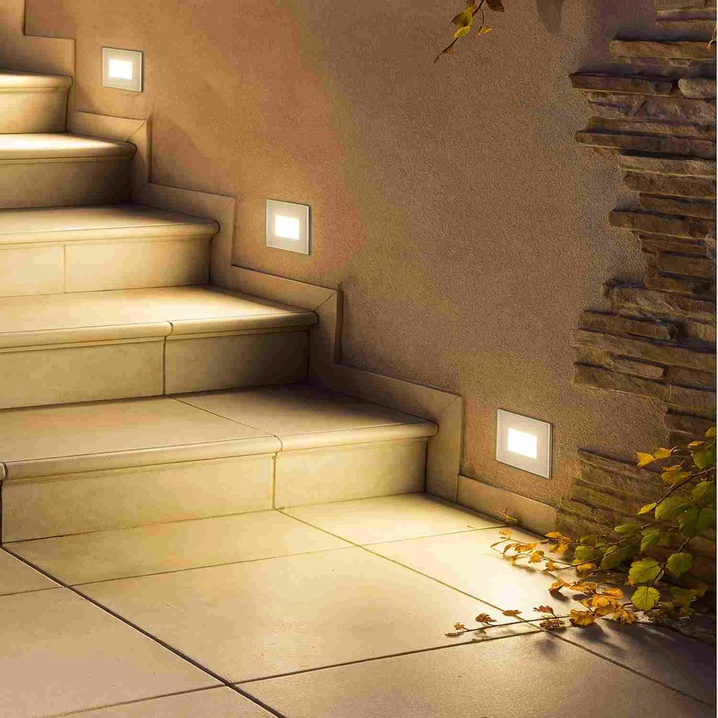 Kit 9 faretti segnapasso LED da incasso 503 in vetro IP65 CCT 3 colori 4W luce scale parete interno esterno Bianco