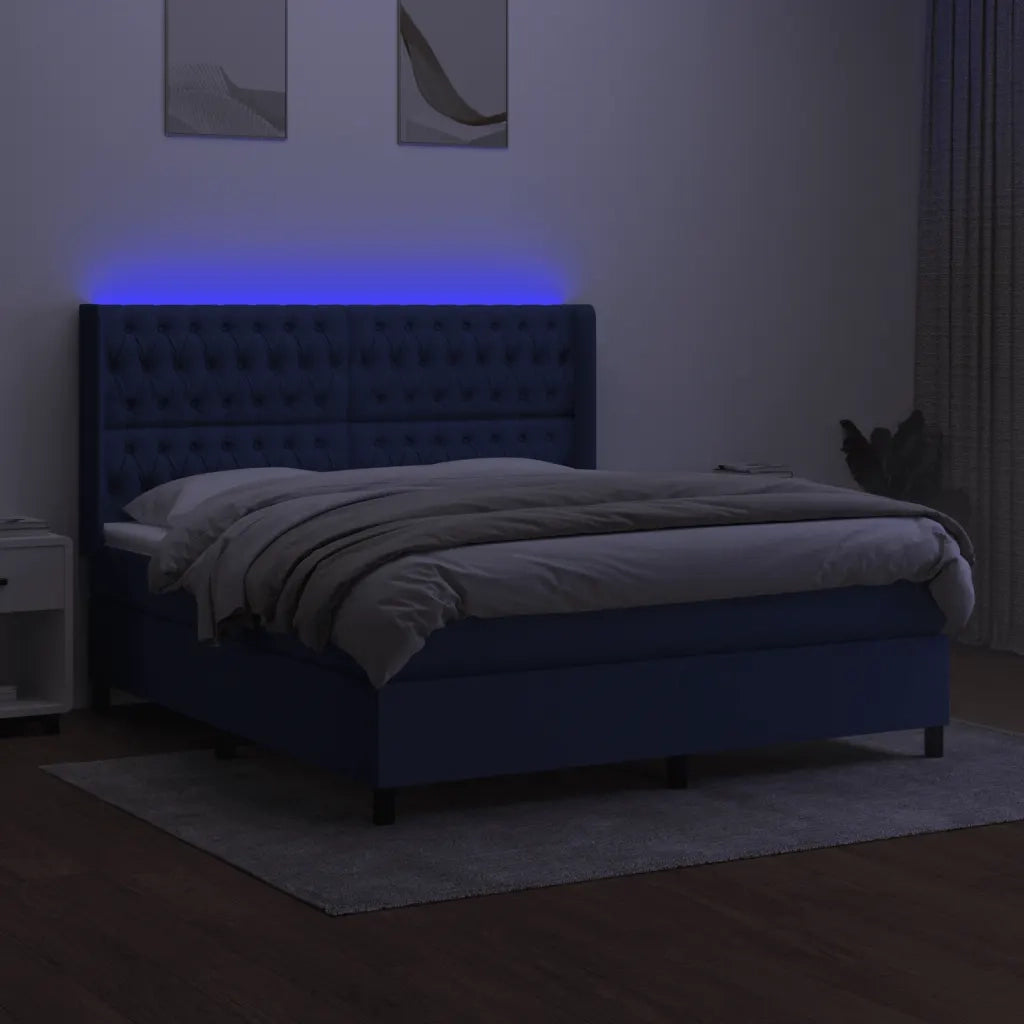 Letto a Molle con Materasso e LED Blu 160x200 cm in Tessuto cod mxl 35760