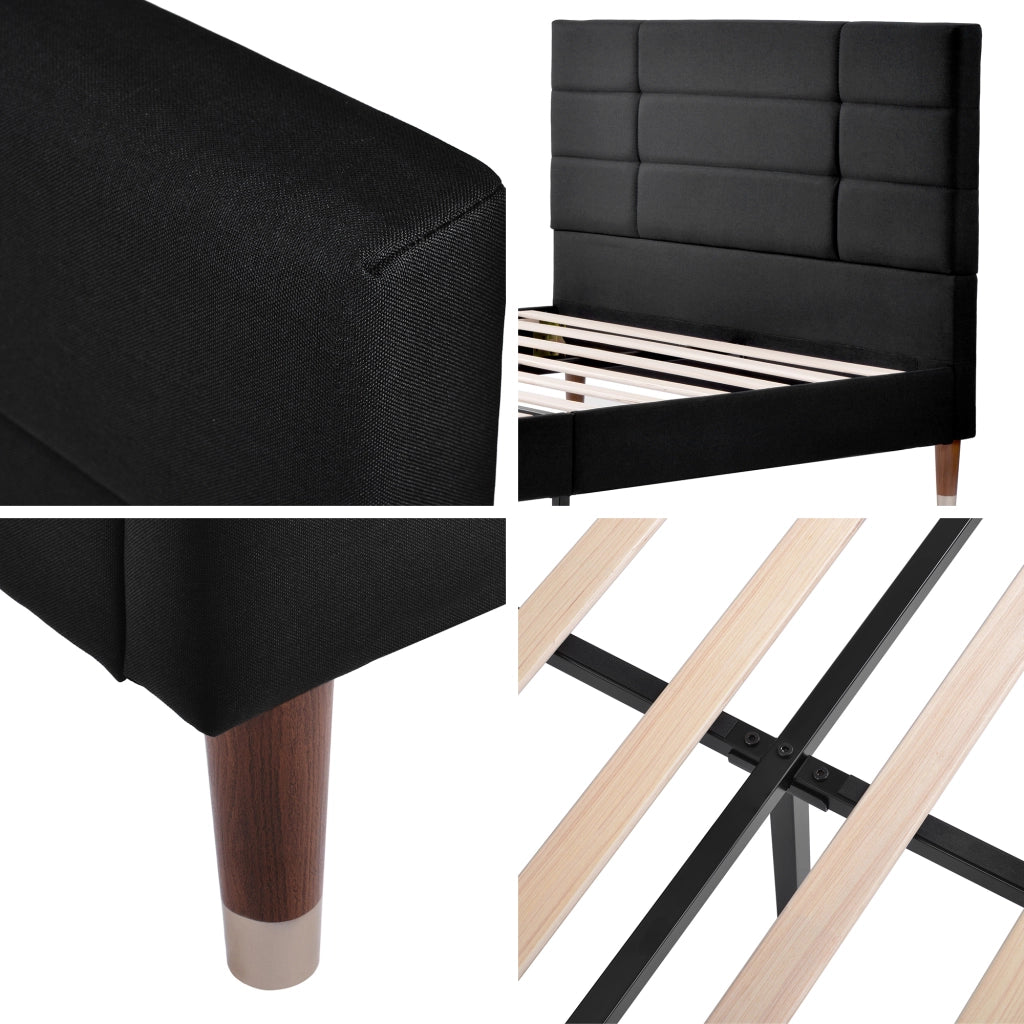 OKWISH Letto Imbottito 140×200 cm, Letto Matrimoniale con Testiera Imbottita, Spazio Sottoletto, senza Materasso, Nero