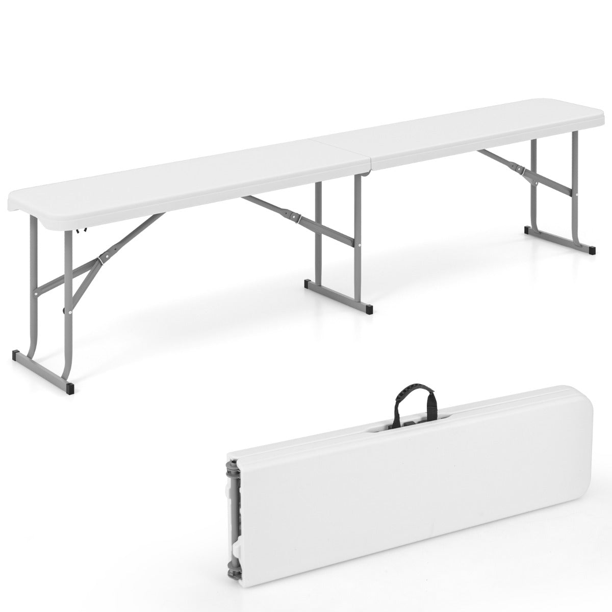 Panca pieghevole in plastica 182 cm per interni ed esterni, Sedia da picnic portatile con piano HDPE Bianco-Panchine