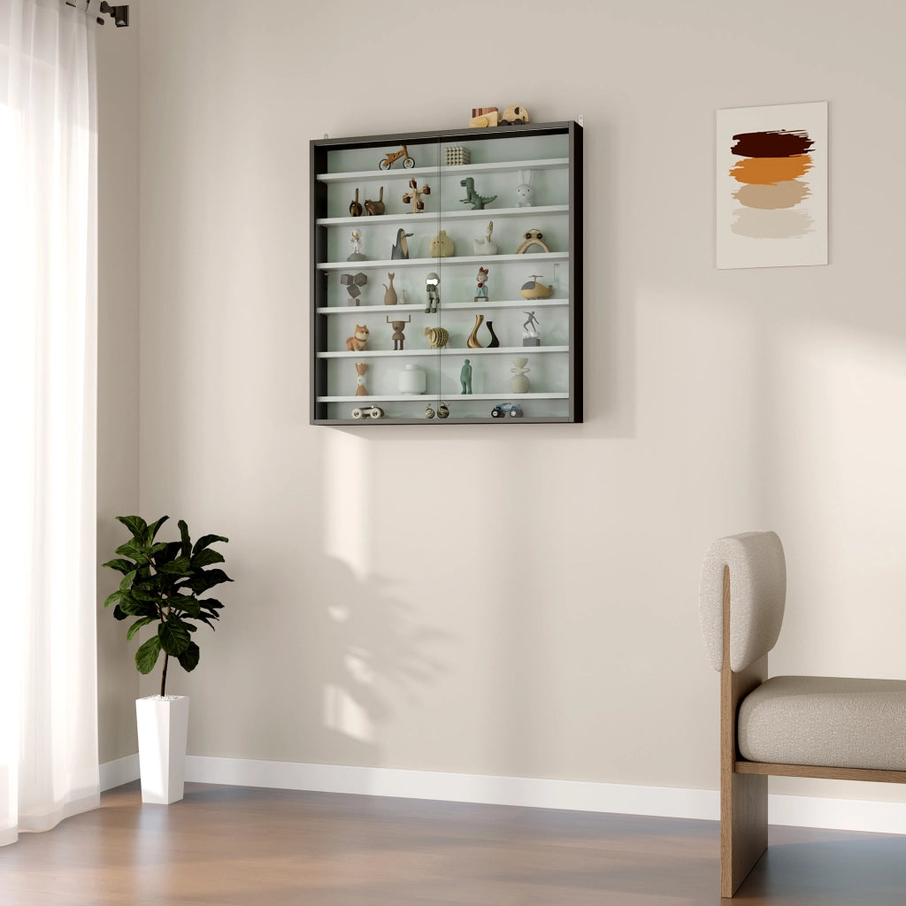 Armadio a 5 Ripiani Regolabili con Ante in Vetro ¨C Minimal ¨C 80x9.5x83 cm, Bianco e Nero