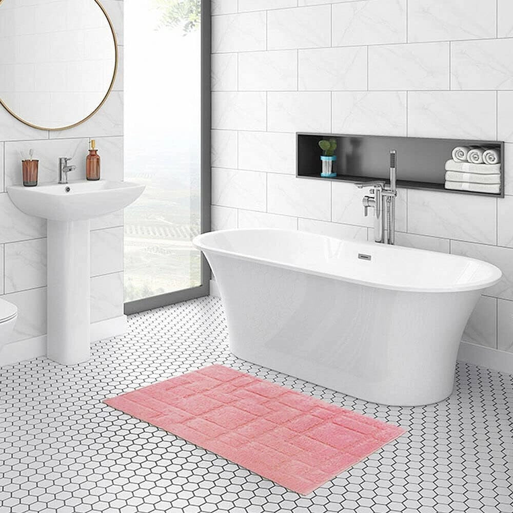 Tappeto Bagno Puro Cotone Morbido 3D Camera Sendiletto Elegante Lavabile Rosa 55x120 cm