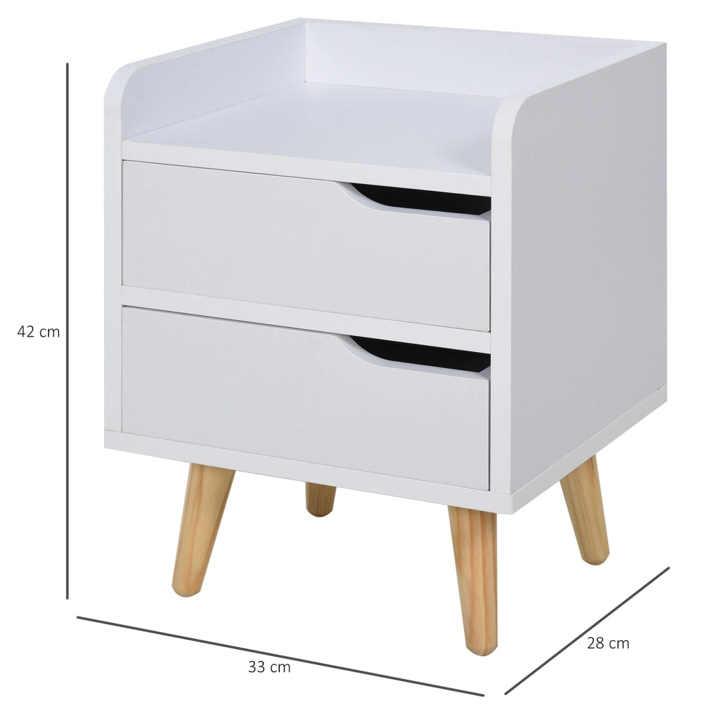 EasyComfort Comodino da Camera da Letto Salvaspazio, Moderno Comodino con 2 Cassetti, Design Semplice, Legno Bianco, Piedini in Legno di Pino, 33 x 28 x 42cm, Bianco