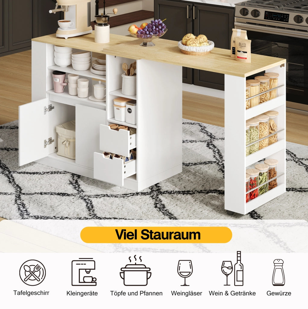 Isola da cucina con piano girevole estraibile, 115 cm