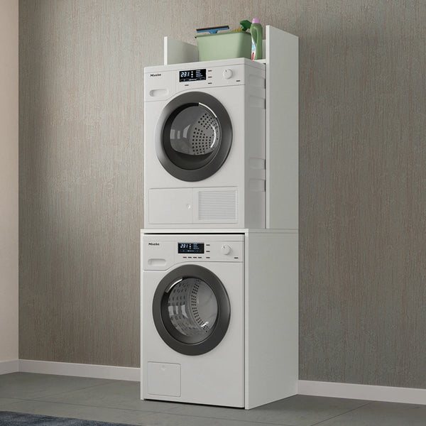 Mobile porta lavatrice e asciugatrice con rialzo in legno bianco