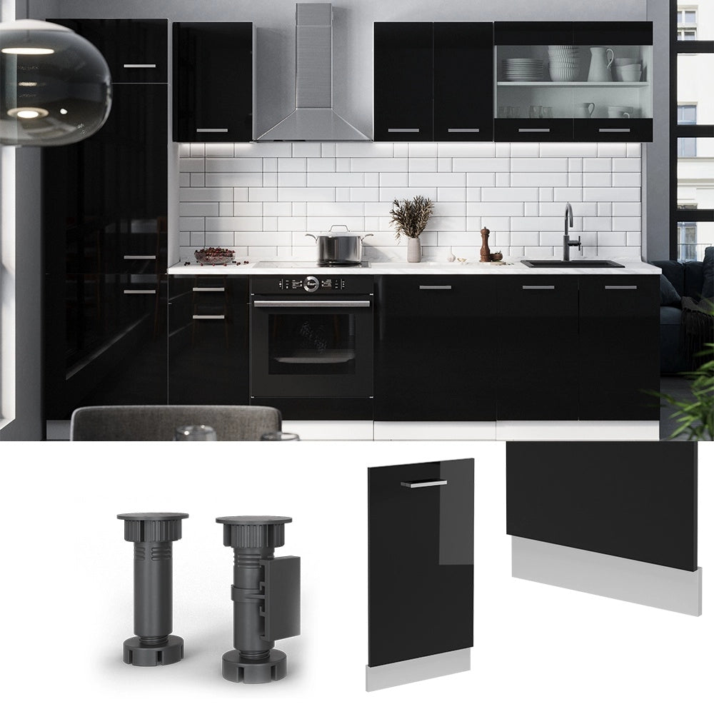 Pannello frontale della lavastoviglie R-Line Nero lucido/Bianco 45 cm, PL Rovere Vicco