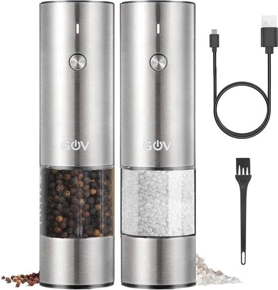 Set di Molitore Elettrico Pepe e Sale - Acciaio Inox - Ricaricabile e Regolabile - Accessorio Cucina