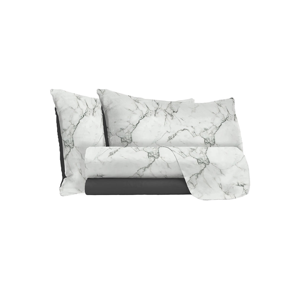 Set Lenzuola Singolo Sopra Sotto e Federe in Microfibra Marble