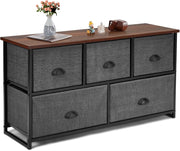 Cassettiera con 5 Cassetti, Armadio Interno Mobiletto Multiuso, Comò e Cassettiere con Struttura in Metallo, 100 x 30 x 54 cm, Nero