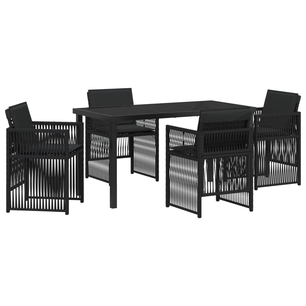 Set da Pranzo per Giardino 5 Pezzi con Cuscini Rattan Nero Poly
