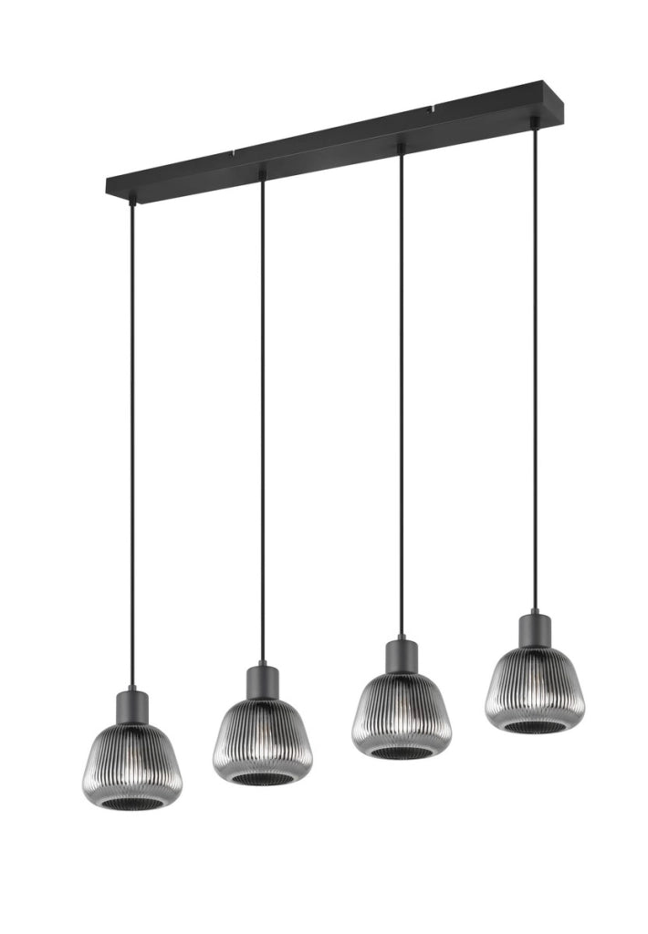 Lampada a sospensione retro nera 4xE27 vetro Trio Tarifa