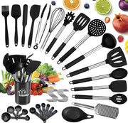 Set di utensili da cucina 46 pezzi, spatole da cucina in silicone, set di spatole antiaderenti e resistenti al calore, utensili da cucina con manico in acciaio inossidabile, resistente al lavastoviglie
