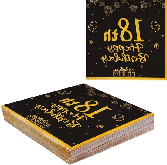 Decorazioni per il diciottesimo compleanno - Fazzoletti di carta neri e oro 40 pezzi - Fazzoletti da tavola da buttare per compleanni - Decorazione da tavola per ragazzi e ragazze - Articoli da festa per il diciottesimo compleanno