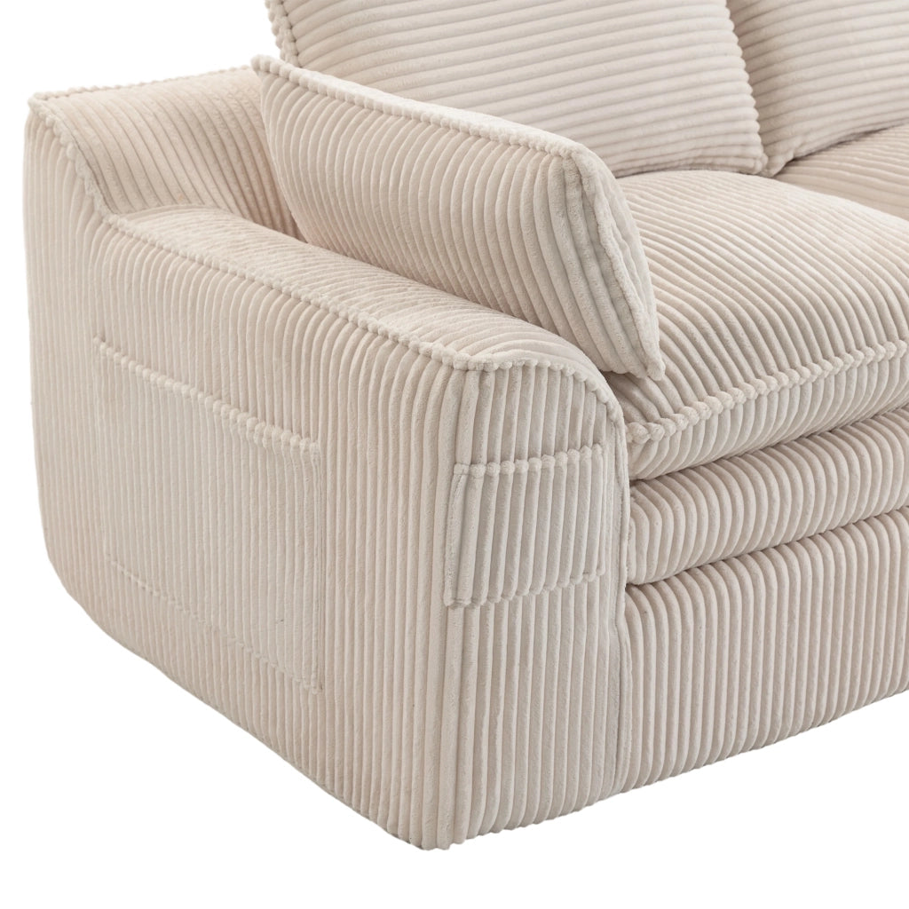 Divano modulare in corduroy beige con tasche laterali, cuscini inclusi e struttura in schiuma a 3 strati