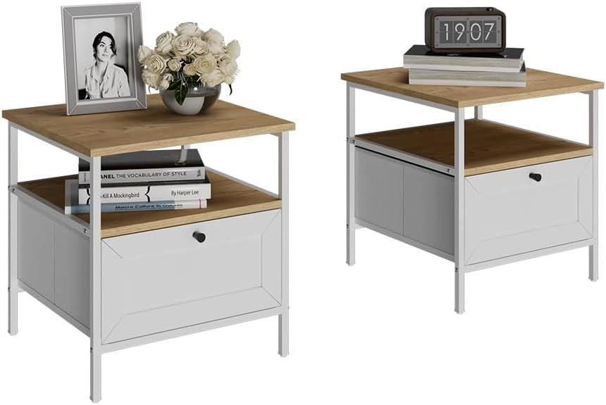 Comodino Lunis, Bianco, 45 x 47 cm Set di 2