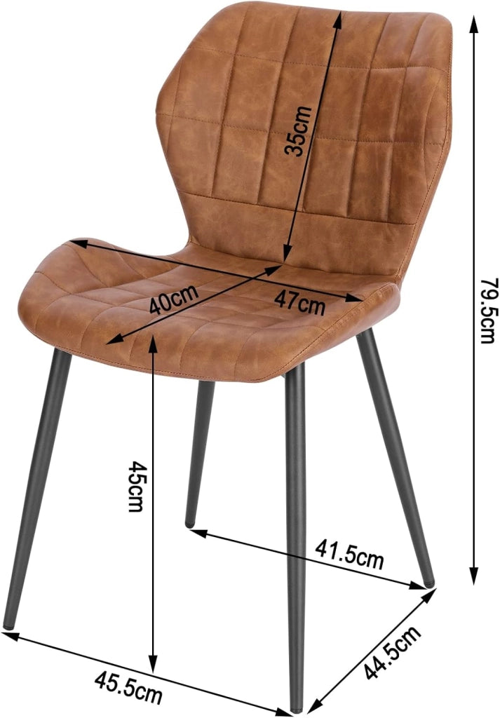 2x Sedie Ergonomica da Pranzo, Sedia Scandinava, Sedia da cucina in PU, Seduta Imbottita, per Camera da Letto, Salotto, Marrone, Gambe in Metallo, BH357br-2