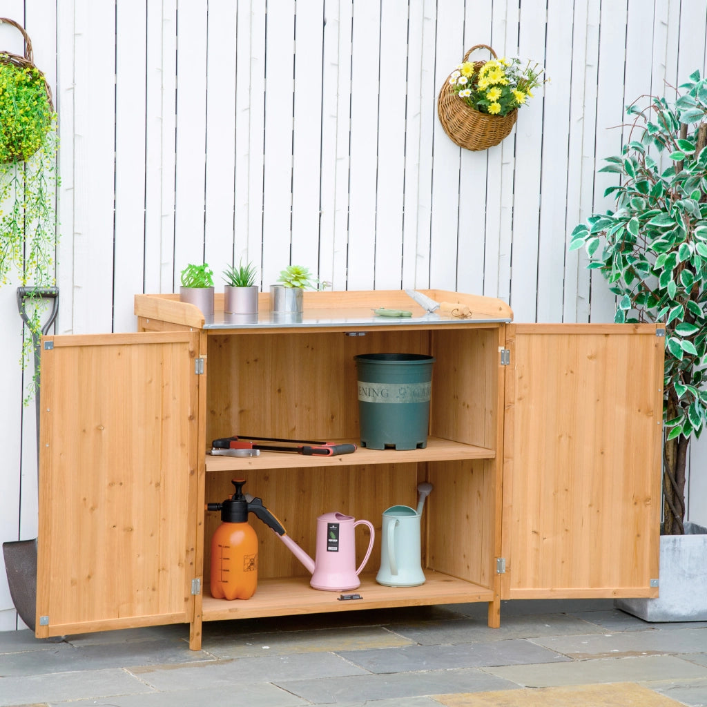 Tavolo da giardinaggio con ripiano e armadio ¨C zephmum ¨C legno di cedro, grigio, 120x60x80