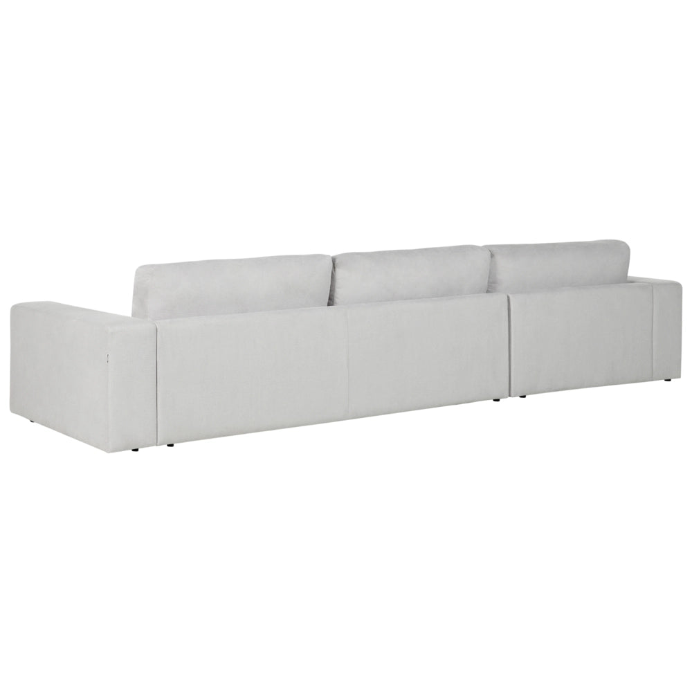 Divano angolare a 4 posti a destra Tessuto grigio chiaro Braccioli imbottiti a binario Cuscini aggiuntivi Stile moderno minimalista