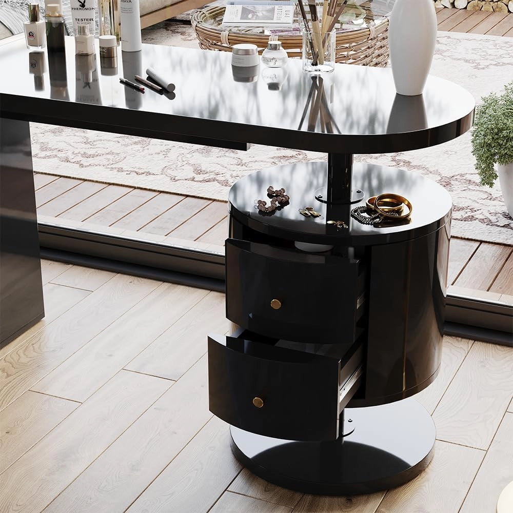 Vicco Tavolo da toeletta Lara, Nero lucido, 120 cm con 2 cassetti