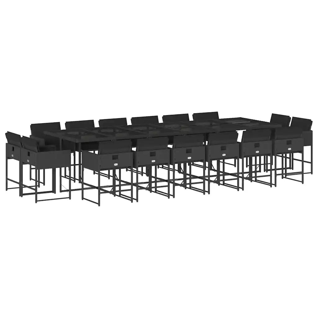 Set da Pranzo da Giardino 17 pz con Cuscini Nero in Polyrattan 3211423