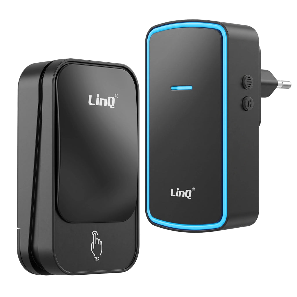 Campanello senza Fili per Casa con Suoneria alla Presa Portata 150m e LED Nero LinQ