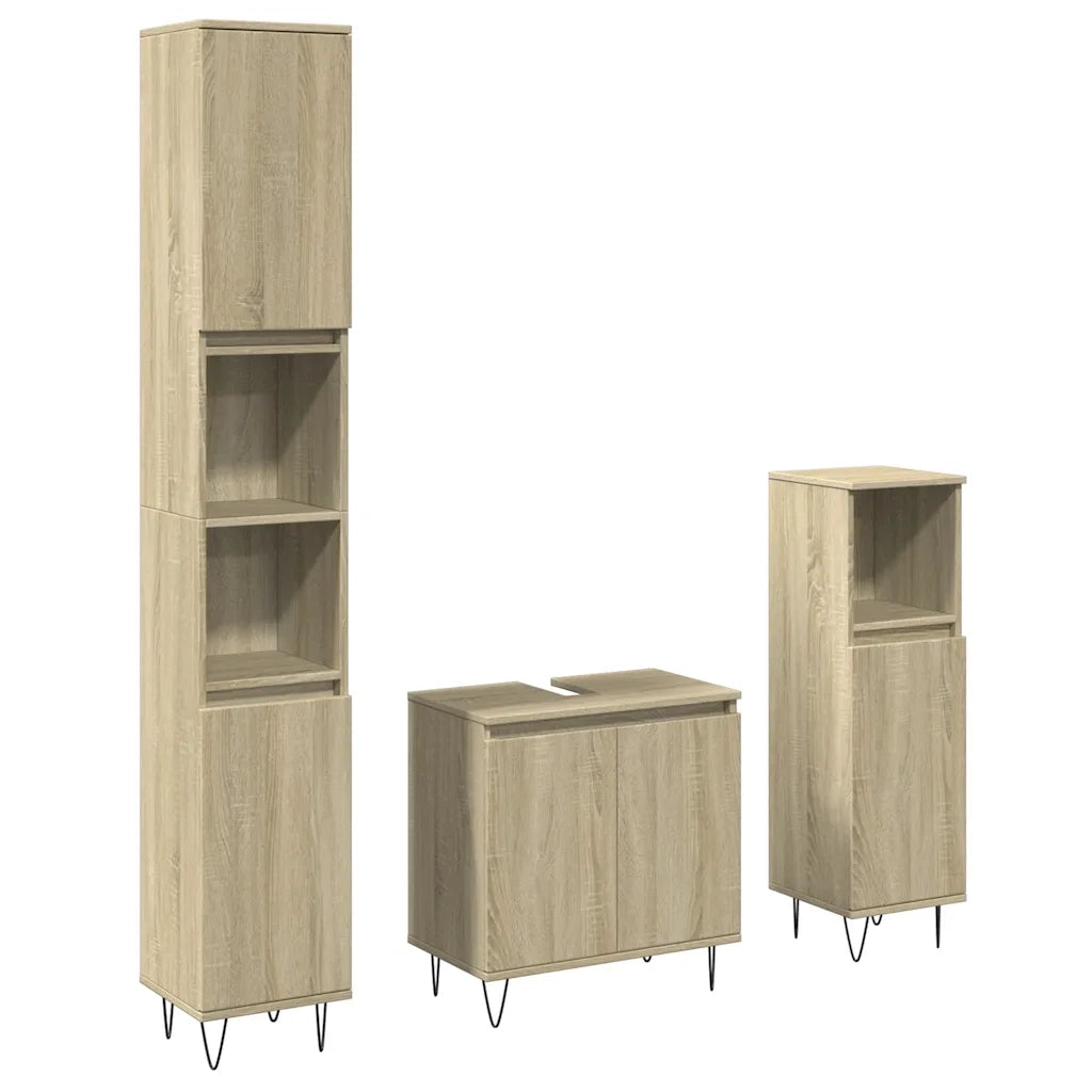 Set Mobili da Bagno | Armadio da bagno 3 pz Rovere Sonoma in Legno Multistrato