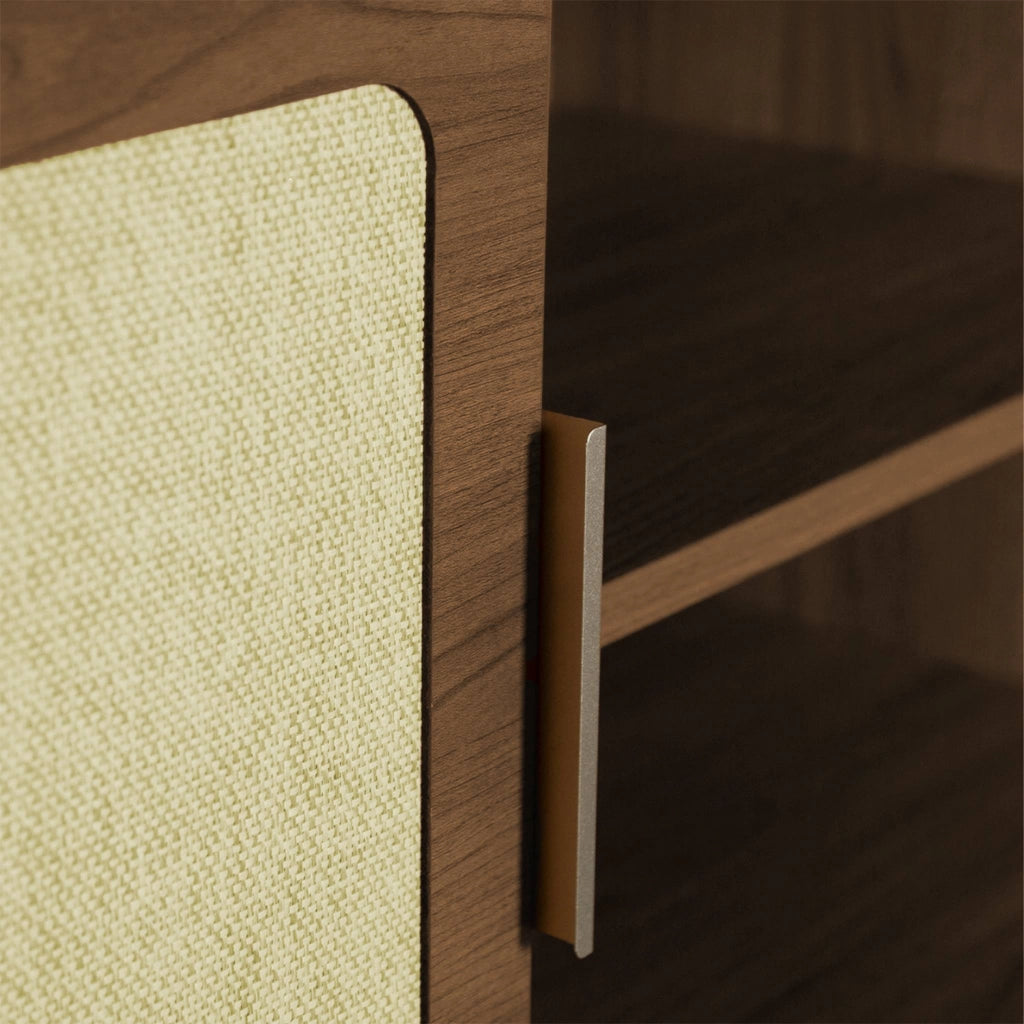 Mobile tv vintage in legno e rattan con 2 ante 120cm, noce