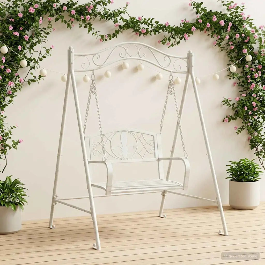 Panchina a Dondolo Acciaio 113 x 121,5 x 168 cm Bianco Antico 3429261