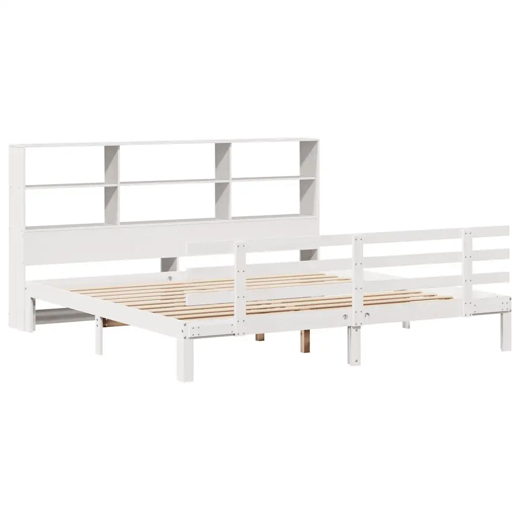 Letto matrimoniale | Letto per adulti | Giroletto con Libreria senza Materasso 180x200 cm in Legno Pino