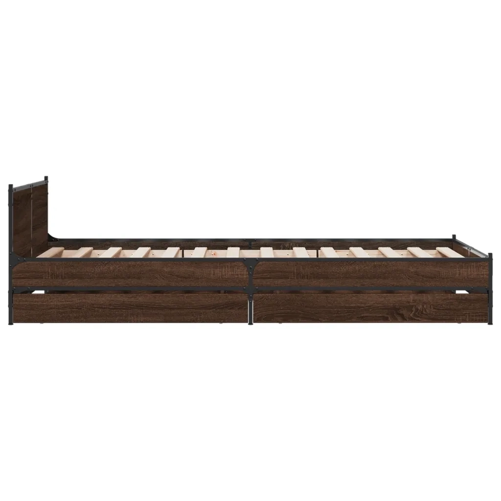 Letto singolo | Letto per adulti | Giroletto Cassetti Rovere Marrone 75x190 cm Legno Multistrato