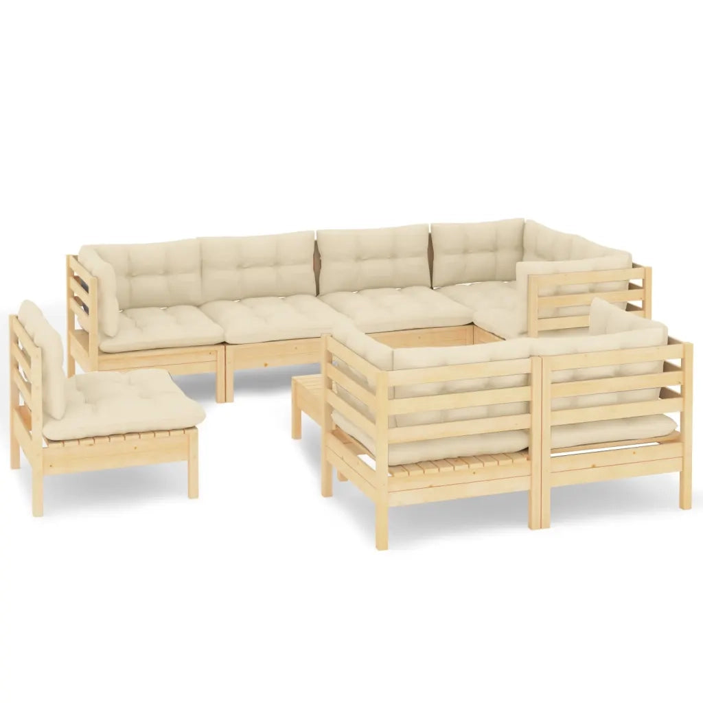Set Divani da Giardino 9 pz con Cuscini Crema Massello di Pino 3096520
