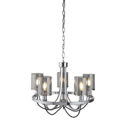 Lampadario Contemporaneo Catalina Acciaio Cromo Vetro Fumè 5 Luci E14