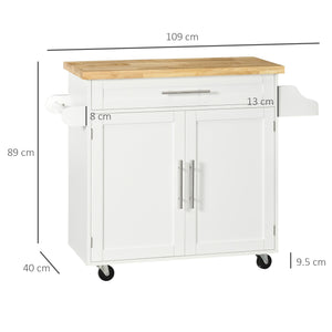 Carrello da Cucina 109x40x89 cm con Ruote in Legno Bianco