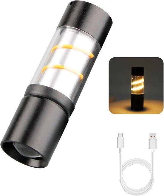Zaklamp LED oplaadbaar con lamp COB, varifocale per campeggio, viaggio, esterno, emergenza, escursione, autolavaggio