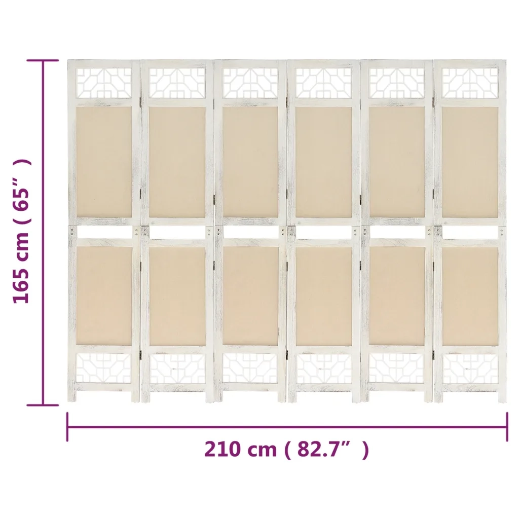 Divisorio Ambienti | Divider per stanze | Paravento a 6 Pannelli Crema 210x165 cm in Tessuto