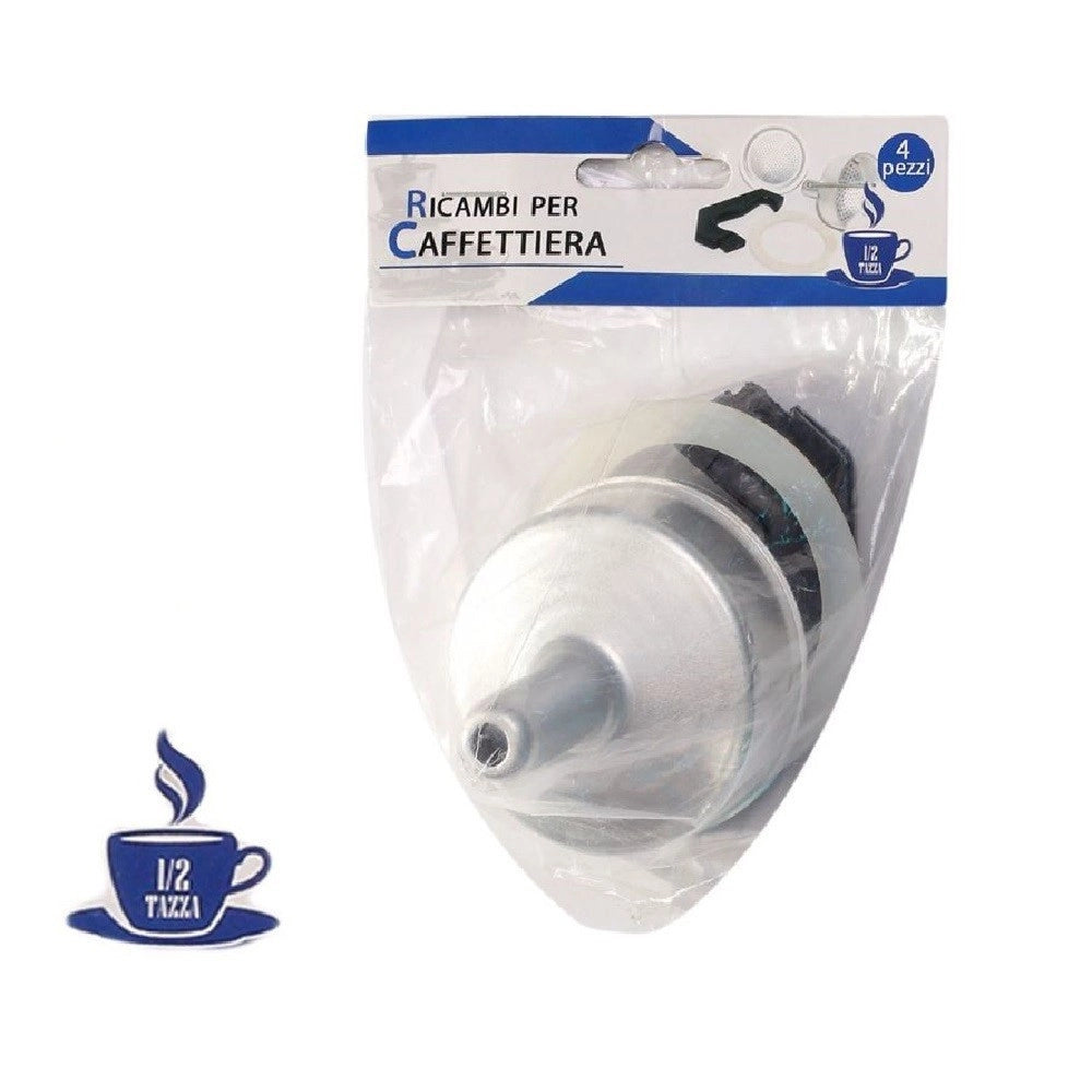 Trade Shop - Kit 4pz Ricambi Filtro Guarnizione Manico Imbuto Caffettiera Moka Misura 1/2 Tazza -
