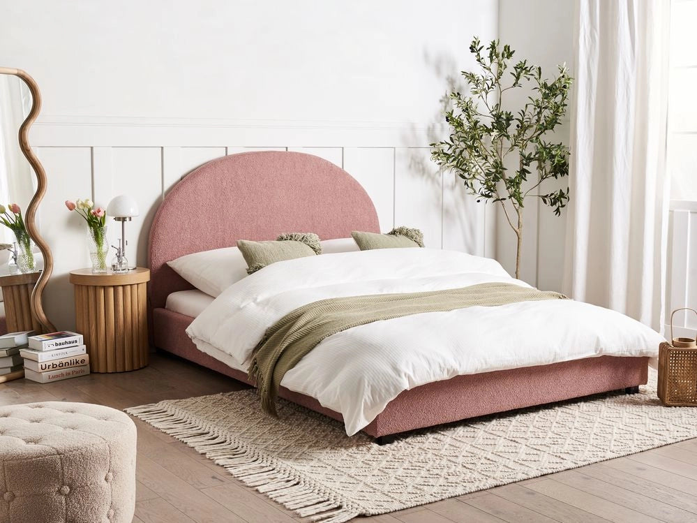 Letto Rosa Pastello Poliestere Boucle EU Matrimoniale 140 x 200 cm Design Minimalista Retrò