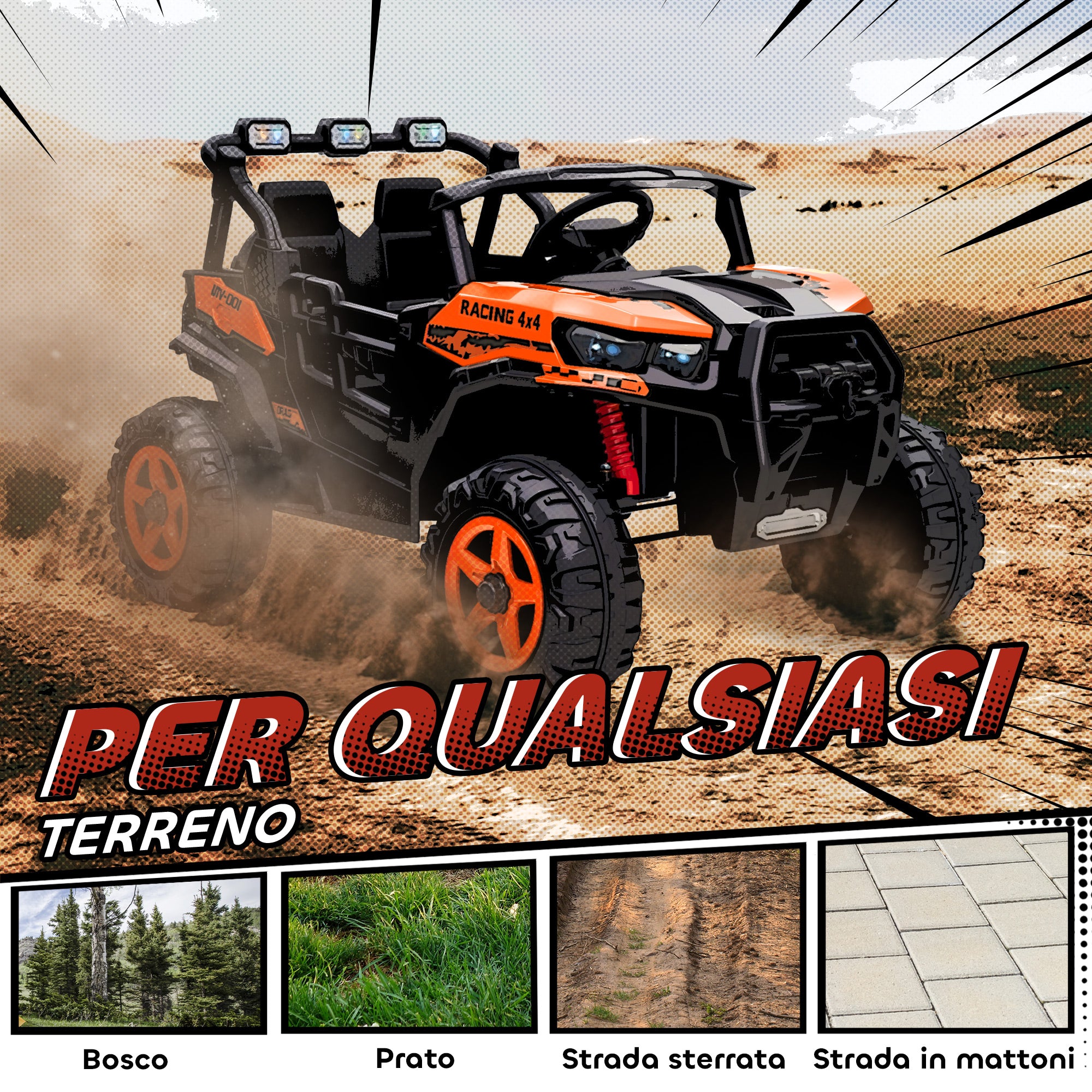 Macchina Elettrica per Bambini 3-8 Anni 24V Fuoristrada a 2 Posti Doppio Motore Telecomando e Soft Start Arancione